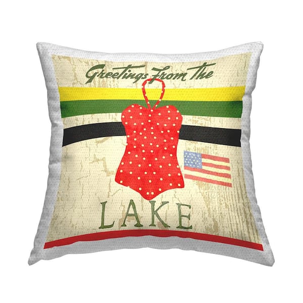 Lake Greetings Swimsuit Outdoor Printed Throw Pillow by Andrea Tachiera