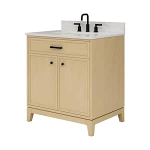 Serbia 31 in. W x 22 in. D x 34.5 in. H Single Sink Freestanding Bath Vanity in Oak with White Engineered Stone Top