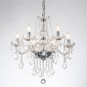 Candle Shape 6-Light Silver Crystal Chandelier Trimmed with Crystal Balls for Living Room with No Bulbs Included