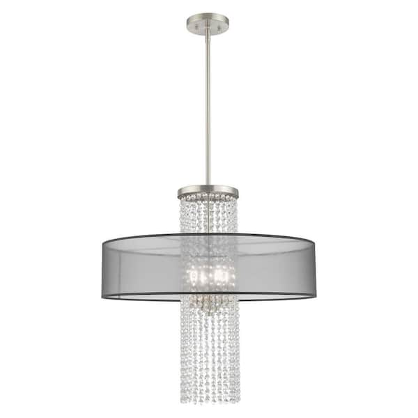 AVIANCE LIGHTING Dunnhaven 4-Light Brushed Nickel Pendant with Translucent Black Fabric Shade and Clear Crystals