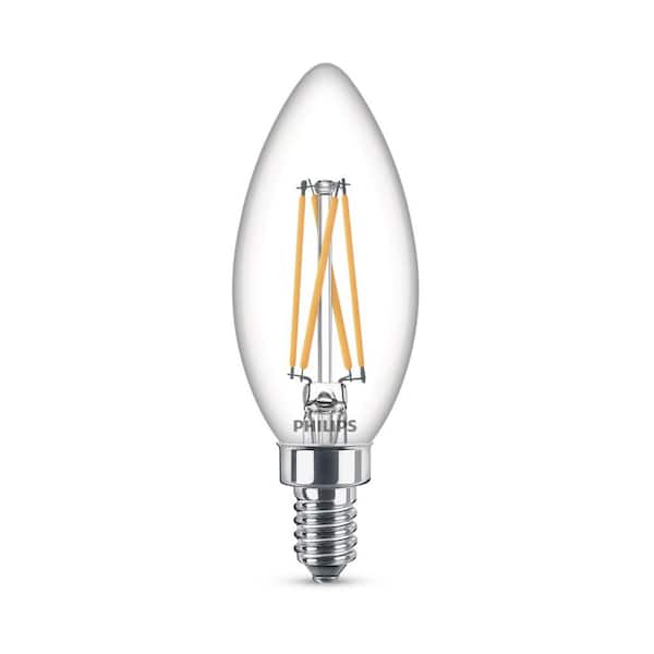 Philips 40-Watt Equivalent B11 Clear Glass Non-Dimmable E12 LED Light Bulb Soft White 2700K (3-Pack)