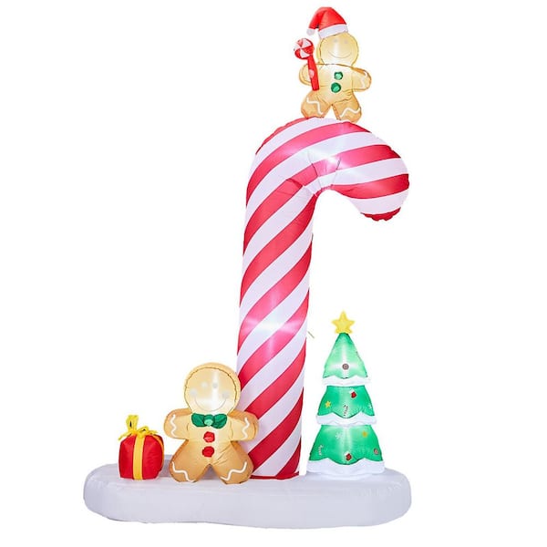 8.2 ft. x 4.9 ft. Lighted Giant Candy Cane with Gingerbread Men Christmas Inflatable