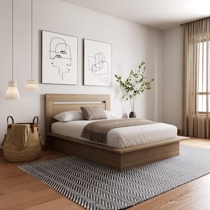 Malibu Brown Oak Frame Full Size Platform Bed with Headboard