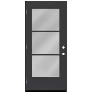 Legacy 36 in. x 80 in. Icon 3 Lite Modern Clear Glass RHOS Black Fiberglass Prehung Front Door