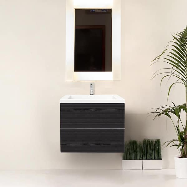 Ella Air Wall Mount 25 in. W x 19 in. D x 20 in. H Single Sink Floating Bath Vanity in Dark Ebony W/White Cultured Marble Top