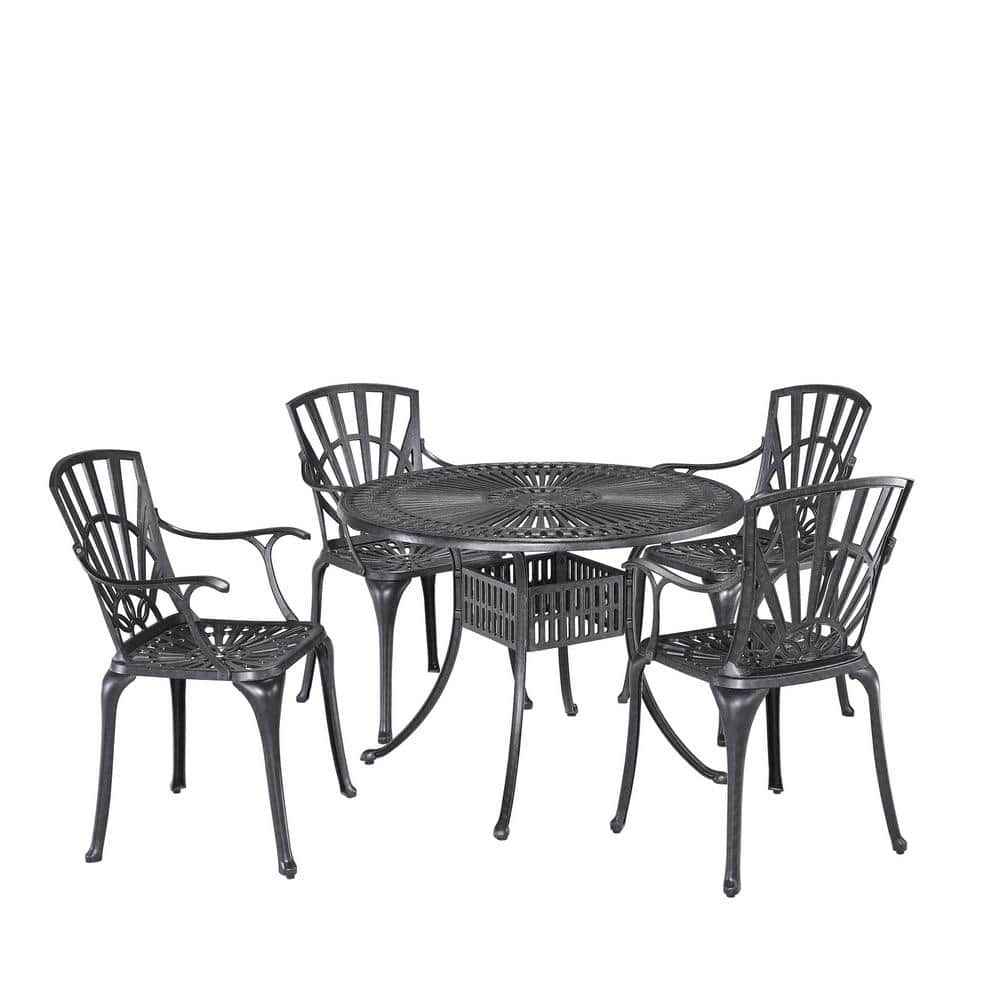 HOMESTYLES Grenada Charcoal Gray 42 in. 5Piece Cast Aluminum Round