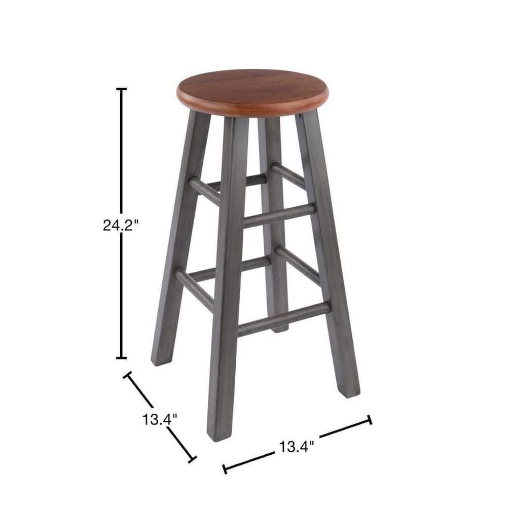 Rustic Teak and Gray 24" Solid Wood Backless Counter Stool