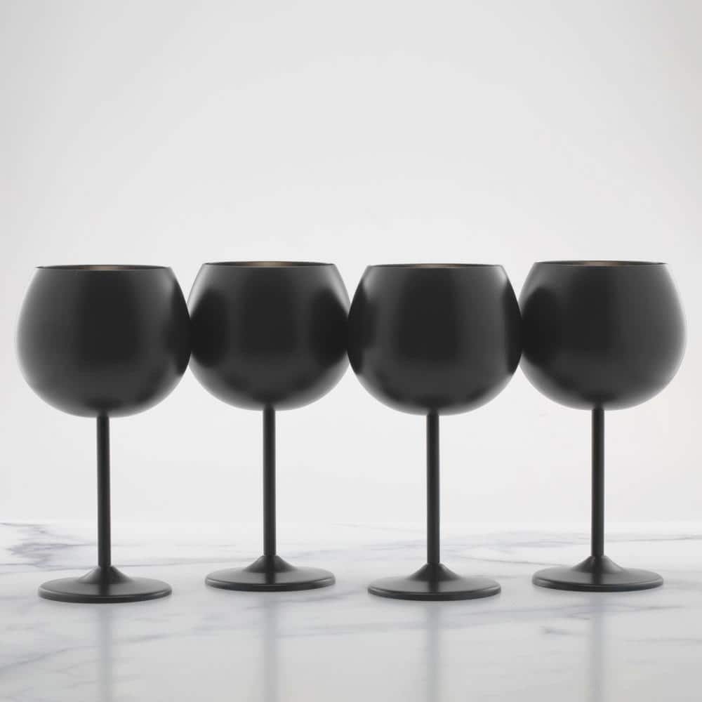 Set of 4 Black Stainless Steel 18oz Wine Glasses