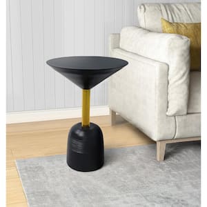 12 in. Black and Brass Round Aluminum Cocktail Side End Table with Dome Base