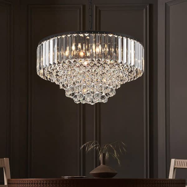 Ellysen 5-Light Matte Black Contemporary Glam Round Tiered Crystal Chandelier