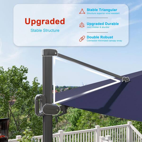 SANLUCE 11 ft. Aluminum Offset Cantilever Patio Umbrella with LED Lights and Water-Repellent Canopy in Navy Blue SANLUCE 11 ft. Aluminum Offset Cantilever Patio Umbrella with LED Lights and Water-Repellent Canopy in Navy Blue