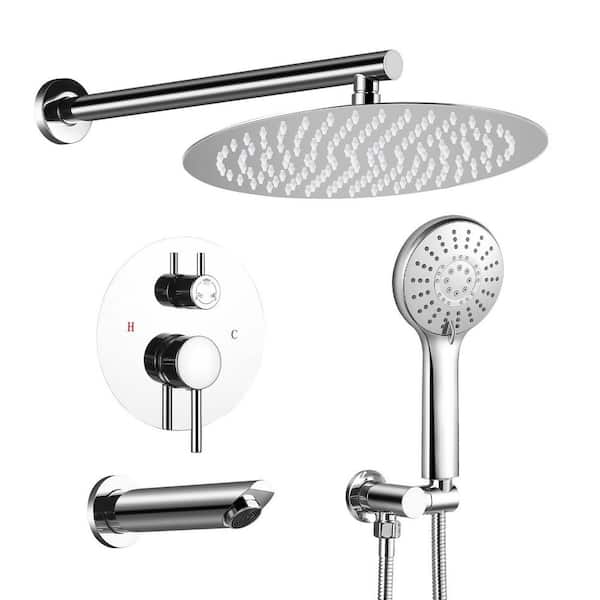 Single-Handle 3-Spray Tub and Shower Faucet with 10 in. Rain Shower Heads 2.0 GPM in Polish Chrome (Valve Included)