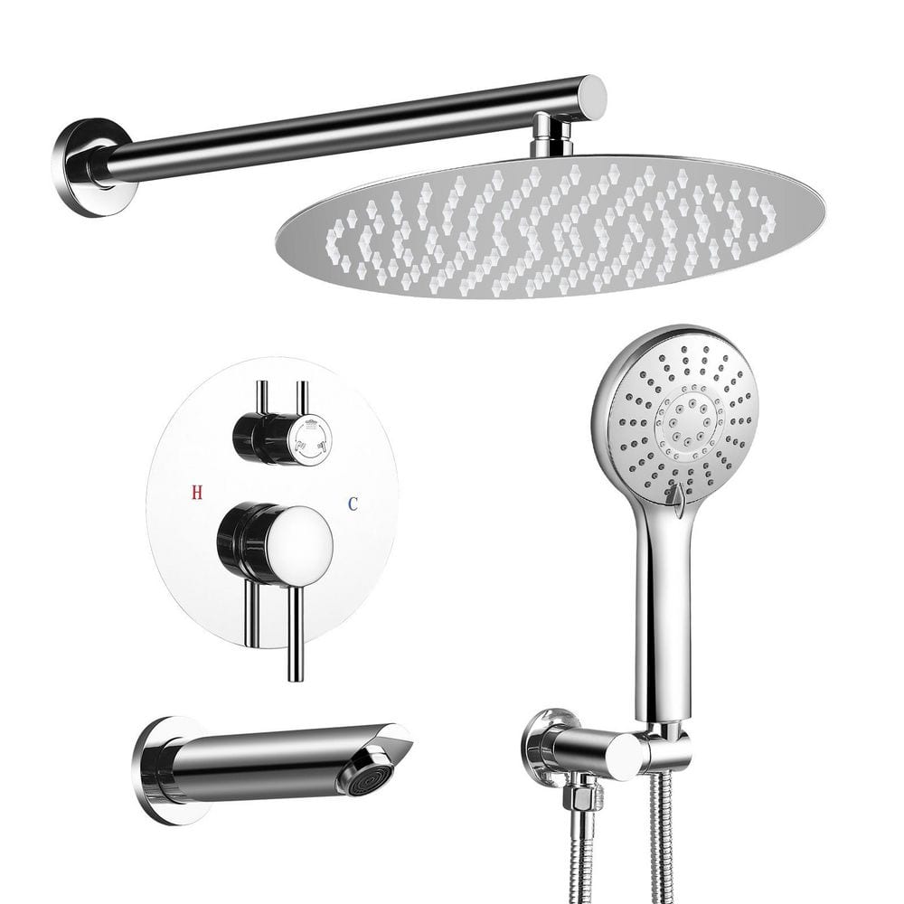 Single-Handle 3-Spray Tub and Shower Faucet with 12 in. Rain Shower Heads 2.0 GPM in Polish Chrome (Valve Included) price history on PriceWatchPro