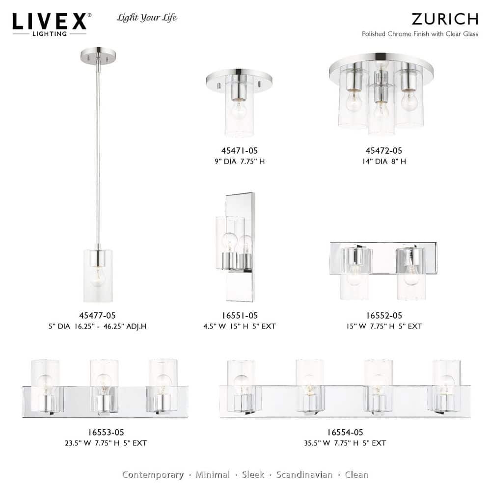 Zurich Polished Chrome 9" Flush Mount with Clear Glass