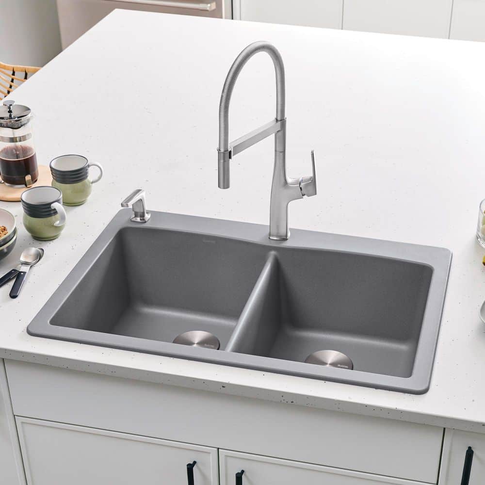 Soft White Stone Double Bowl Drop-In Kitchen Sink
