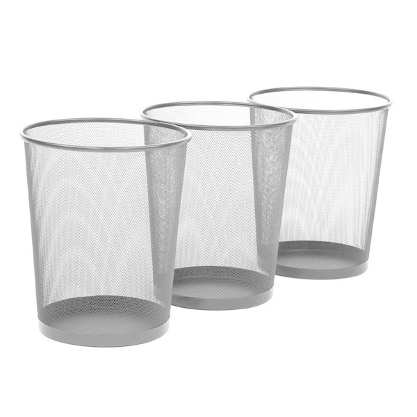 Seville Classics 6 Gal. Silver Round Mesh Trash Can Recycling Bin (3-Pack)