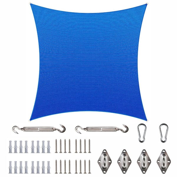 COLOURTREE 10 ft. x 10 ft. Blue Square Sun Shade Sail Canopy with Hardware Kit
