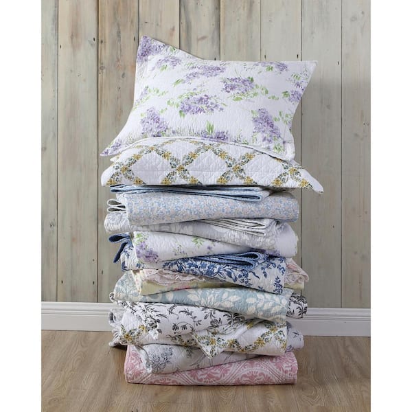 Laura Ashley Amberley 3-Piece Beige Floral Cotton Full/Queen Quilt