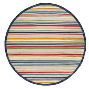 Calla Ivory/Multi Stripes 8 ft. Striped Round Indoor/Outdoor Area Rug