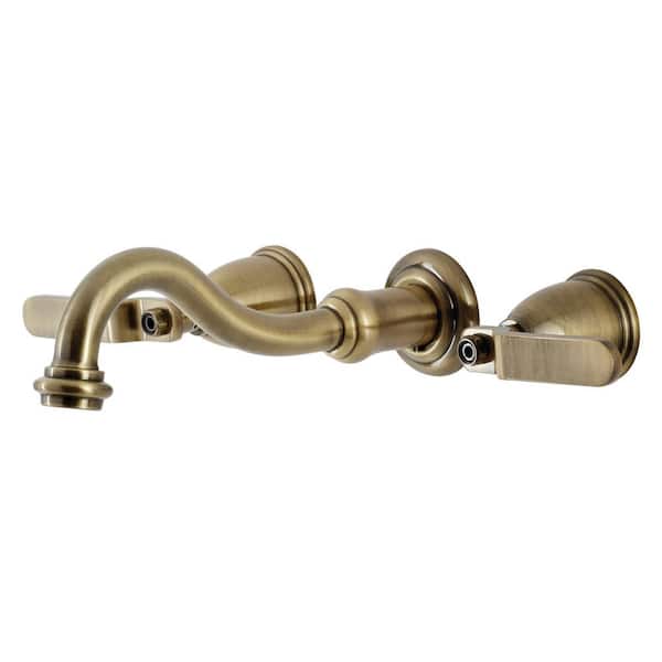 Kingston Brass Whitaker 2-Handle Wall-Mount Roman Tub Faucet in Antique Brass (Valve Included)