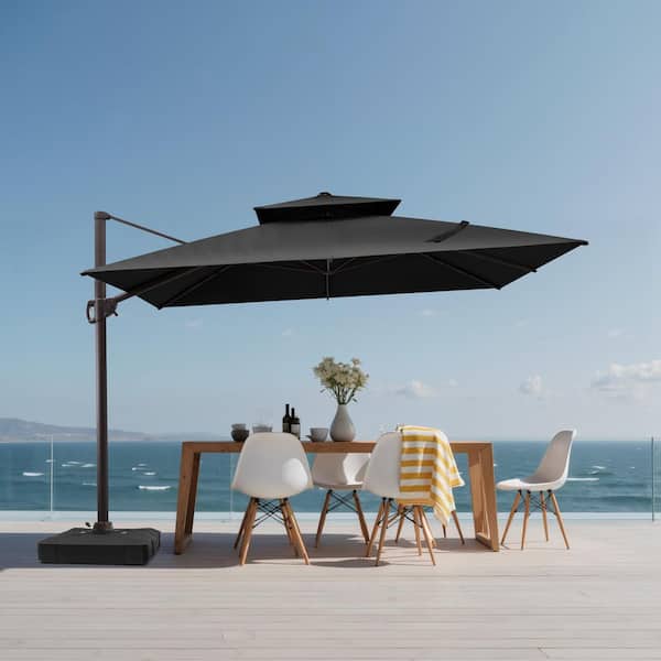 double patio umbrella tilt Crestlive Products 10.5 ft. x 10.5 ft. Double Top Cantilever Tilt Patio  Umbrella in Black with 220 lbs. Base Stand CL-UWB5708BLK-1