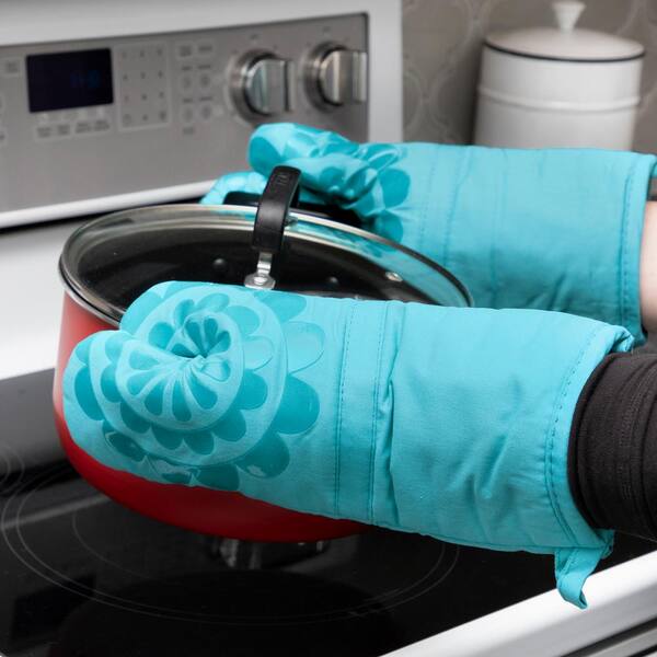 T-Fal Breeze Teal Medallion Cotton Silicone Oven Mitt (2-Pack)
