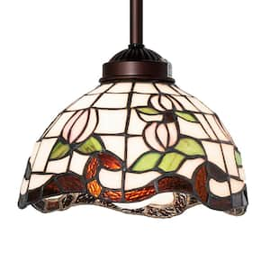 Roseborder 60-Watt 1 Light Mahogany Bronze Shaded Mini Pendant Light with Stained Glass Shade, No Bulbs Included