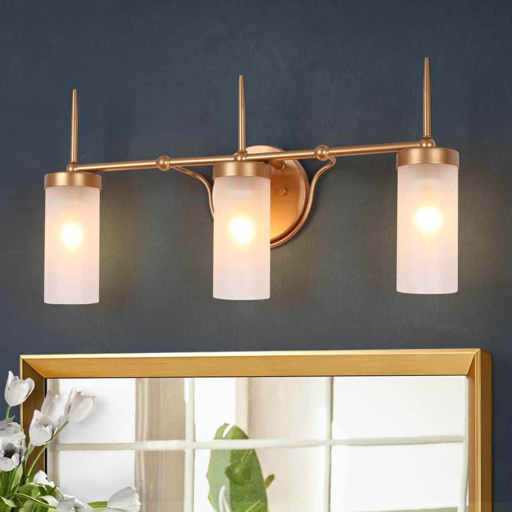 22 in. 3-Light Transitional Dark Gold Bathroom Vanity Light, Modern Powder Room Bath Lighting, Frosted Glass Wall Sconce price history on PriceWatchPro