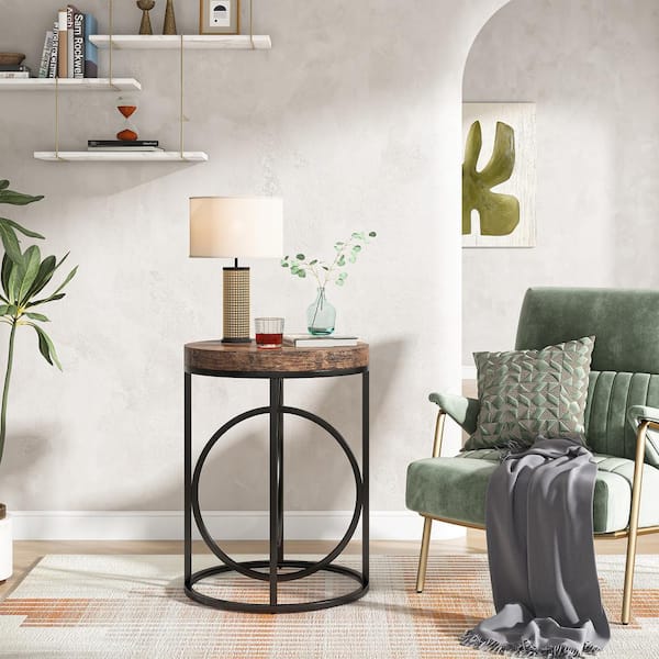 TRIBESIGNS WAY TO ORIGIN Andrea 20 in. Brown Particle Board Round End Table with Thickened Wooden Top for Living Room Bedroom (Set of 2)