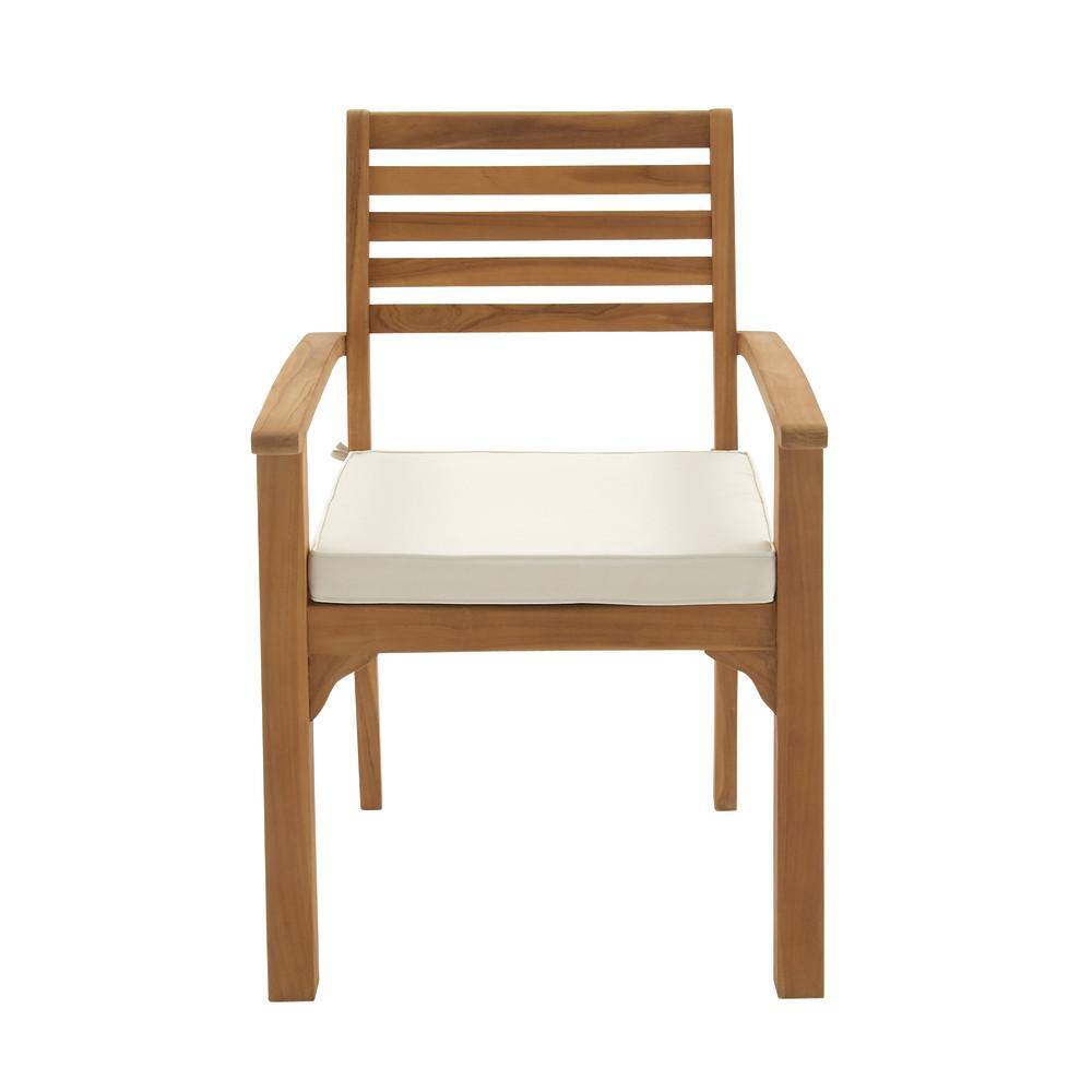 Brown Teak 7-Piece Outdoor Dining Set with White Cushions
