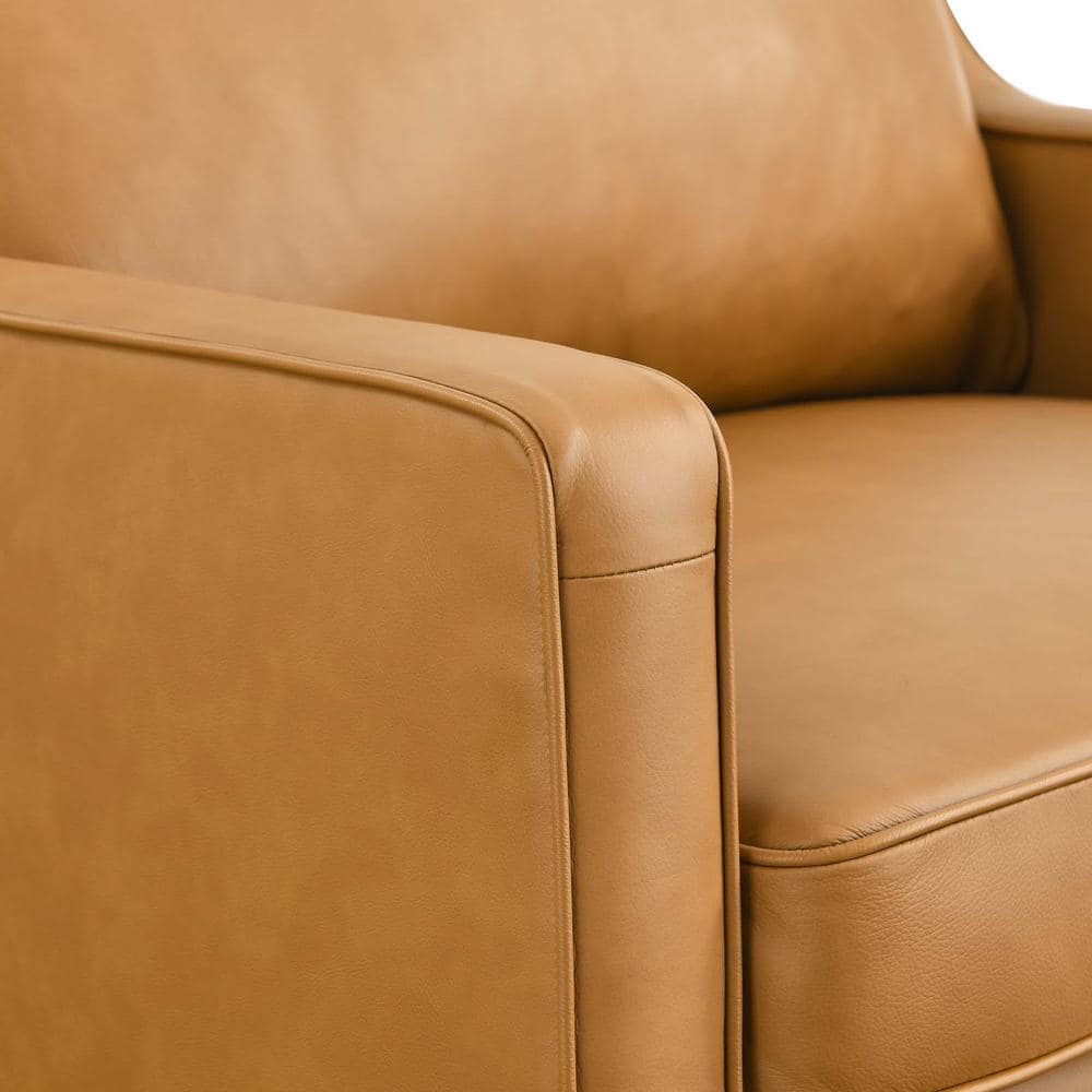 Tan Genuine Leather Mid-Century Modern Accent Chair