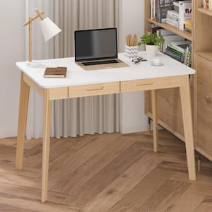 39.4 in. W-29.5 in. H White MDF Computer Desk with 2-Drawers