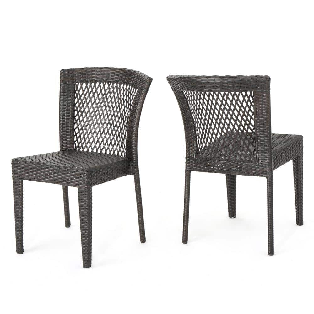 Noble House Dusk Multi Brown Faux Rattan Outdoor Patio Dining Chairs ...