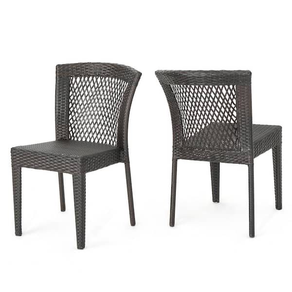 Noble House Dusk Multi Brown Faux Rattan Outdoor Patio Dining Chairs (Set of 2)