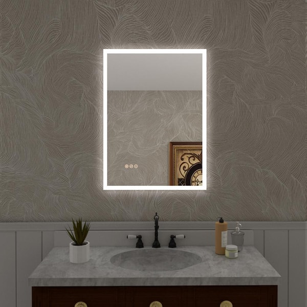 Hermitage Bath Musci 22 in. W x 30 in. H Rectangular Frameless LED Wall Bathroom Vanity Mirror
