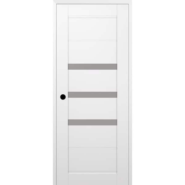 Belldinni Rita 36 in. x 80 in. Right Hand 3-Lite Frosted Glass Snow White Composite Wood Single Prehung Door