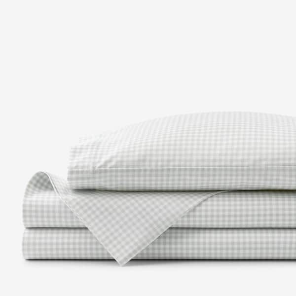 Company Kids by The Company Store Company Kids Ditsy Gingham Gray Organic Cotton Percale Toddler Sheet Set