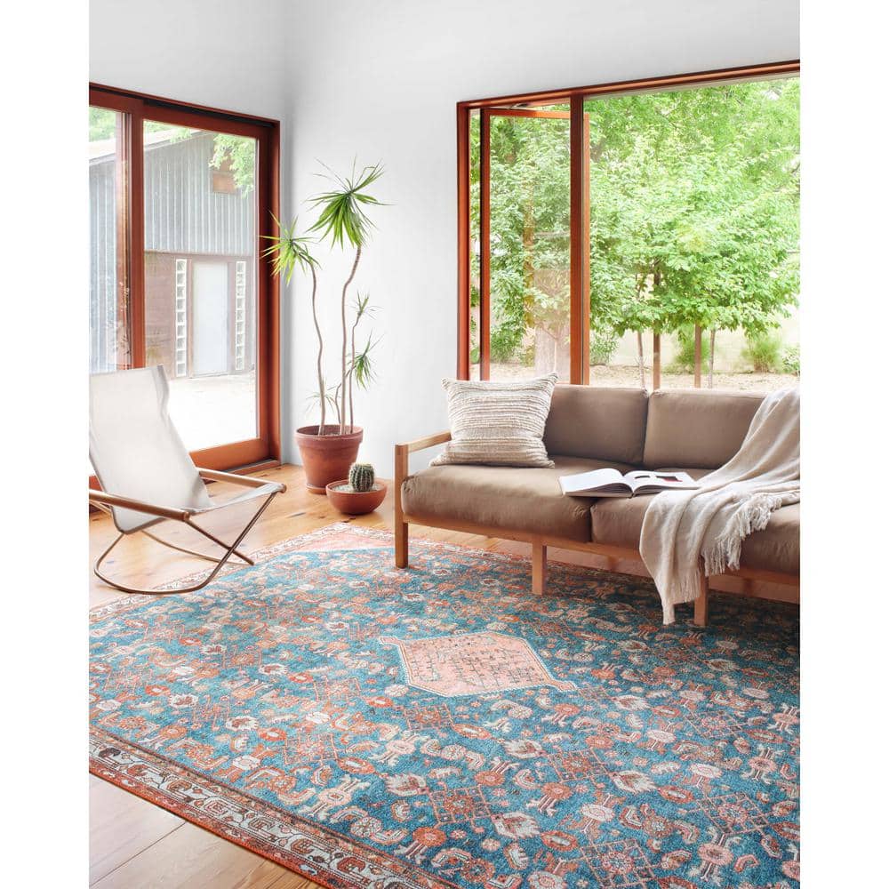 Marine Blue Clay Oriental Easy-Care Area Rug 5' x 7'6"