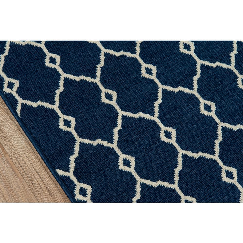 Navy Blue Rectangular Flat Woven Synthetic Area Rug 5' x 7'