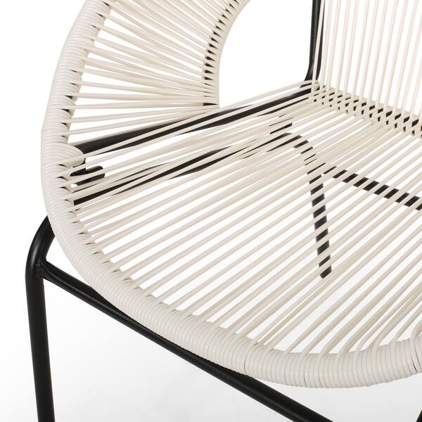 Modern White woven polyethylene outdoor lounge chair with black