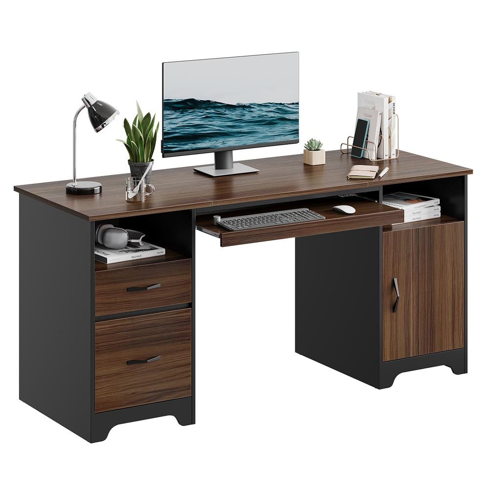 Bestier 47\" Computer Desk with Drawer, Modern Home Office Desk with Storage Cabinet, Fluted PC Study Writing Desk for Small Spaces