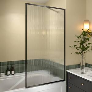 33 in. W x 58 in. H Fixed Framed Single Panel Tub Door in Matte Black with 1/4 in. (6mm) Fluted Glass
