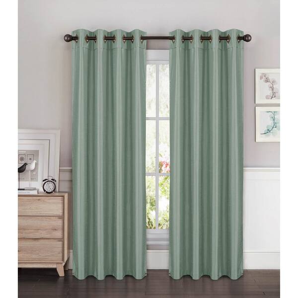 Window Elements Semi-Opaque Kim Faux Silk Extra Wide 96 in. L Grommet Curtain Panel Pair, Splash Blue (Set of 2)