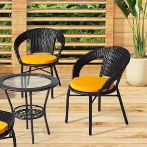 FadingFree (Set of 4) 16 in. Round Outdoor Patio Circle Dining Chair Seat Cushions in Yellow