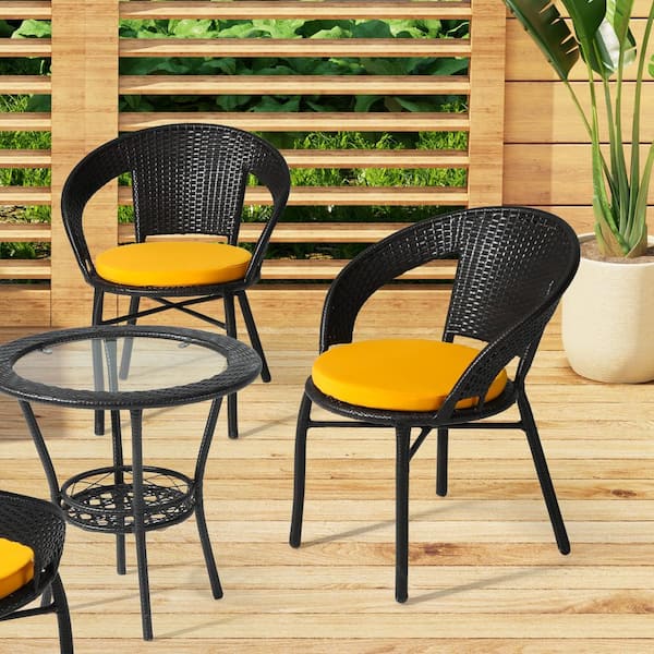 FadingFree (Set of 4) 16 in. Round Outdoor Patio Circle Dining Chair Seat Cushions in Yellow