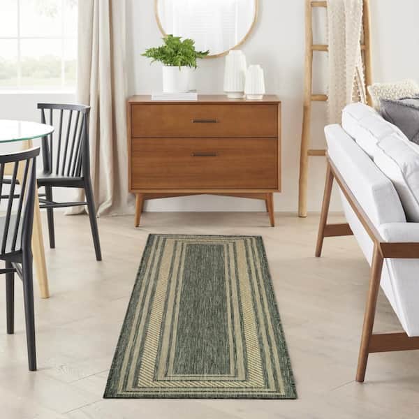 Horizon Green 2 ft. x 8 ft. Indoor/Outdoor Bordered Contemporary Runner Area Rug