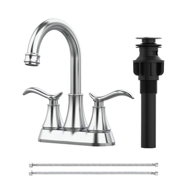 4 in. Centerset Double Handle 360° Swivel Bathroom Sink Faucet with Drain Kit Included in Chrome