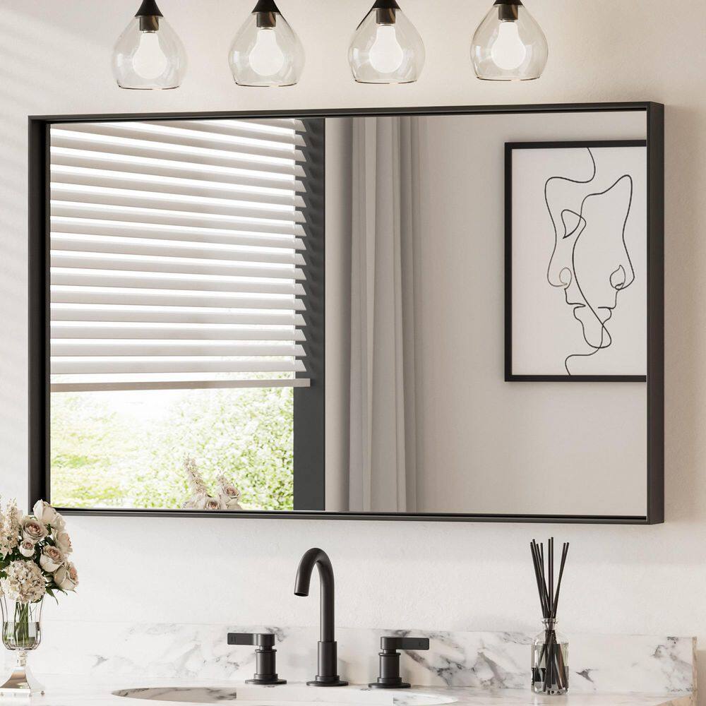 48 in. W x 30 in. H Rectangular Framed Black Mirrors for Bathroom Wall Square Corner Bathroom Vanity Mirror Over Sink price history on PriceWatchPro