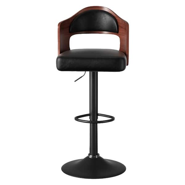 42.9 in. H Mid-century Black Microsuede High Back Metal Base Bar Stool with Swivel and Height Adjustable Seat Set of 2
