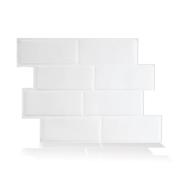 smart tiles Metro Blanco 11.56 in. W x 8.38 in. H White Peel and Stick Self-Adhesive Decorative Mosaic Wall Tile Backsplash (6-Pack)